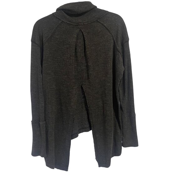 Free People We the Free Long Sleeve Gray Split Back Turtle Top Size M - Picture 2 of 7